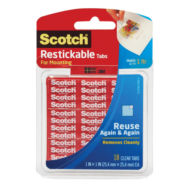 Scotch Restickable Mounting Squares, 1 in x 1 in (2.54 cm x 2.54 cm) 18/pk MPN:R100