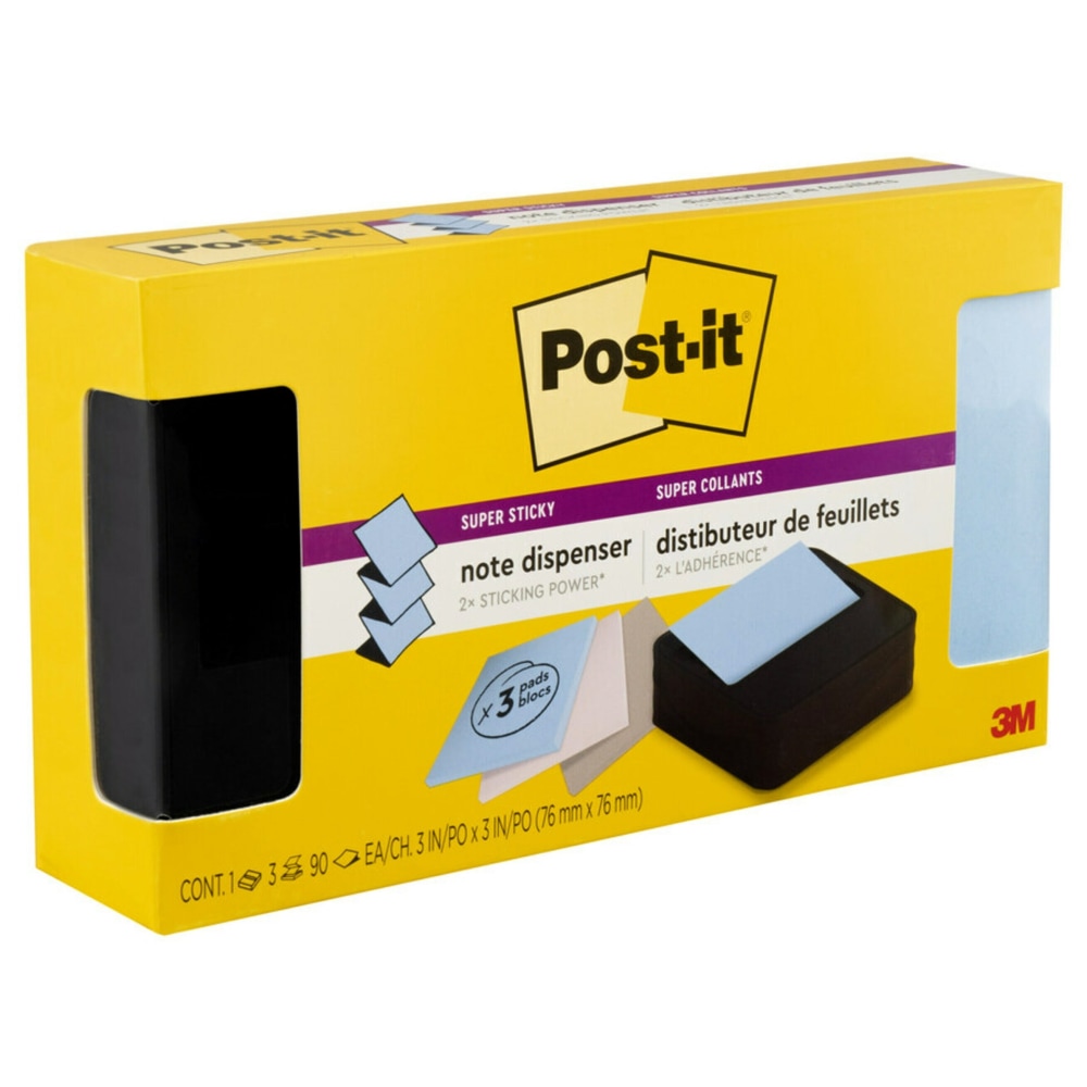 Post-it Note Dispenser, 3 x 3 in, 1 Dispenser, 3 Pad, 90 Sheets/Pad, Black Wave Dispenser, Sticky Notes Holder for Desk, Classroom or Office Supplies MPN:WAVE-330-BKVP