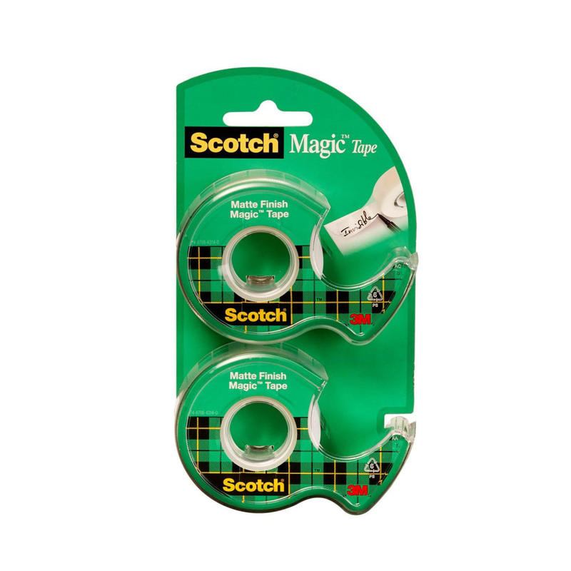 Scotch Magic Tape, Invisible, 2 Tape Rolls with Dispensers, 3/4 in x 600 in, Home Office Supplies and School Supplies for College and Classrooms MPN:122DM-2
