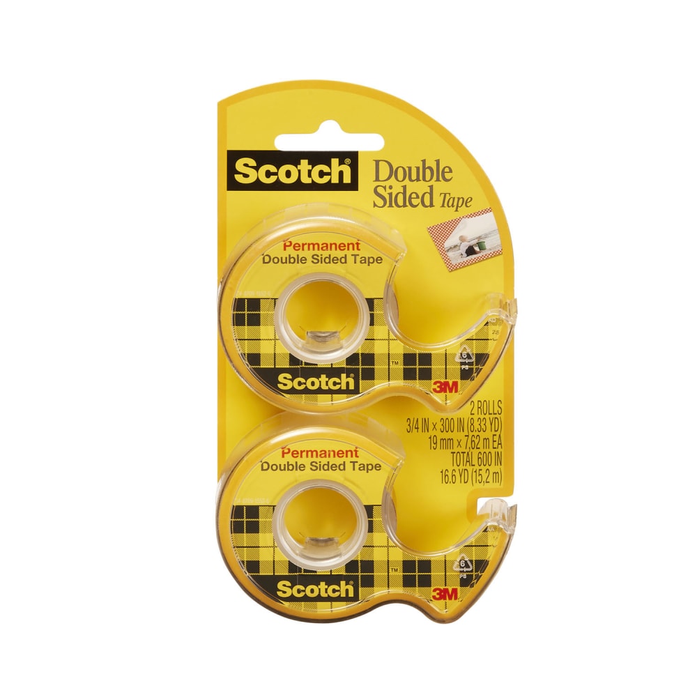 Scotch Double Sided Tape, Permanent, 2 Tape Rolls, 3/4 in x 300 in, Home Office Supplies and School Supplies for College and Classrooms MPN:237DM-2
