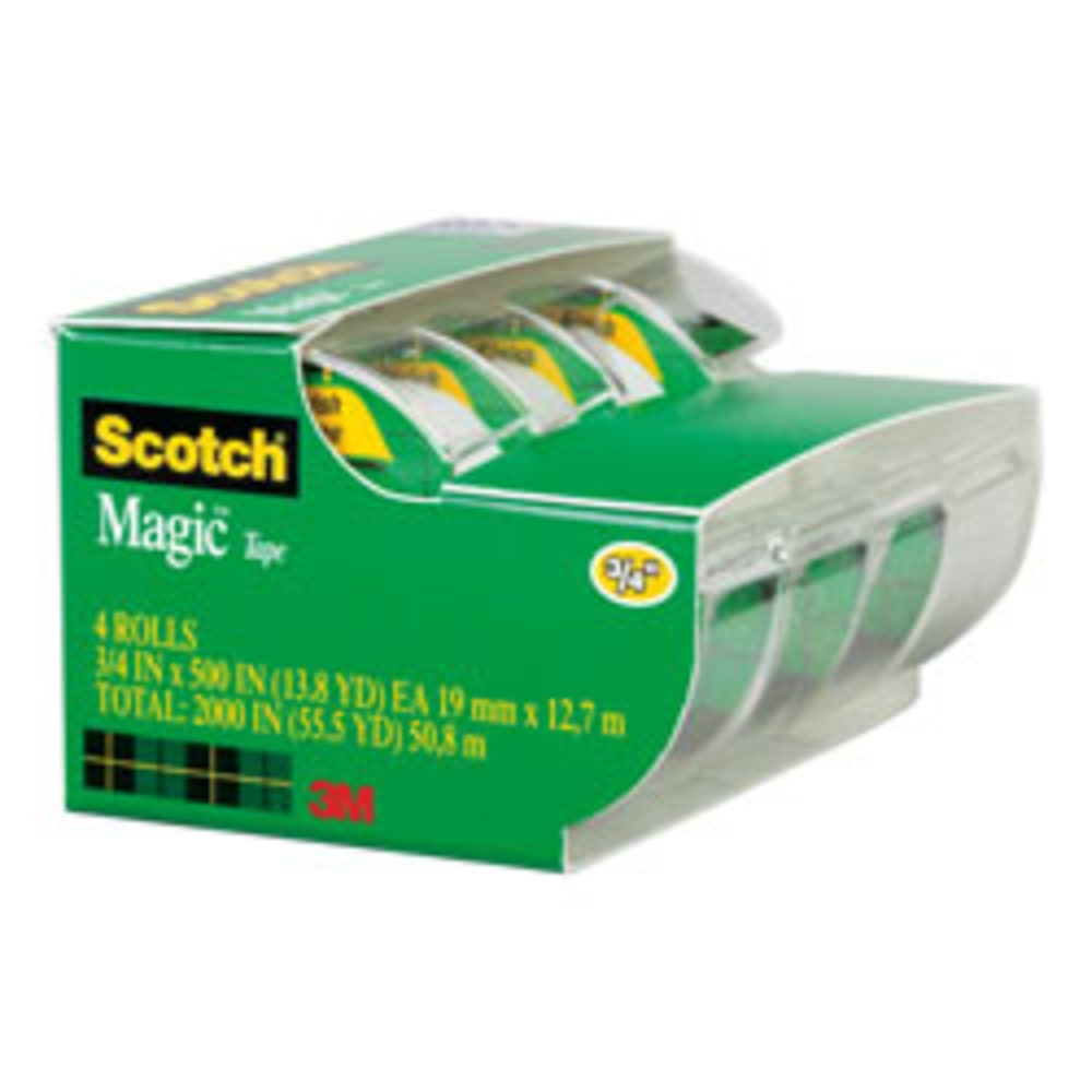 Scotch Magic Tape with Dispenser, Invisible, 3/4 in. x 300 in., 4 Tape Rolls, Back to School Supplies and College Essentials for Students MPN:4105