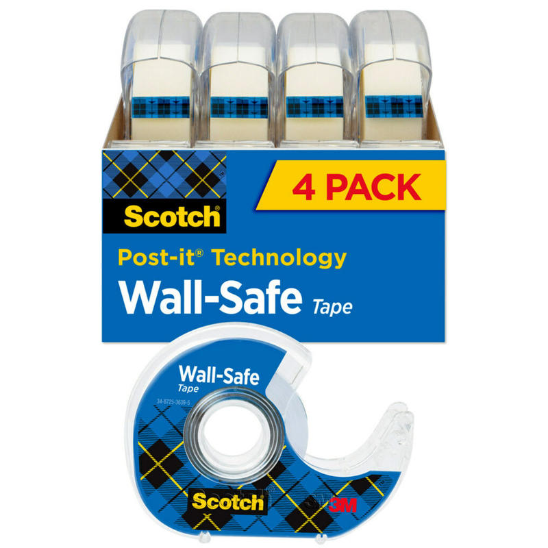 Scotch Wall-Safe Tape, 3/4in x 648in, Clear, Pack Of 4 Rolls (Min Order Qty 5) MPN:4183