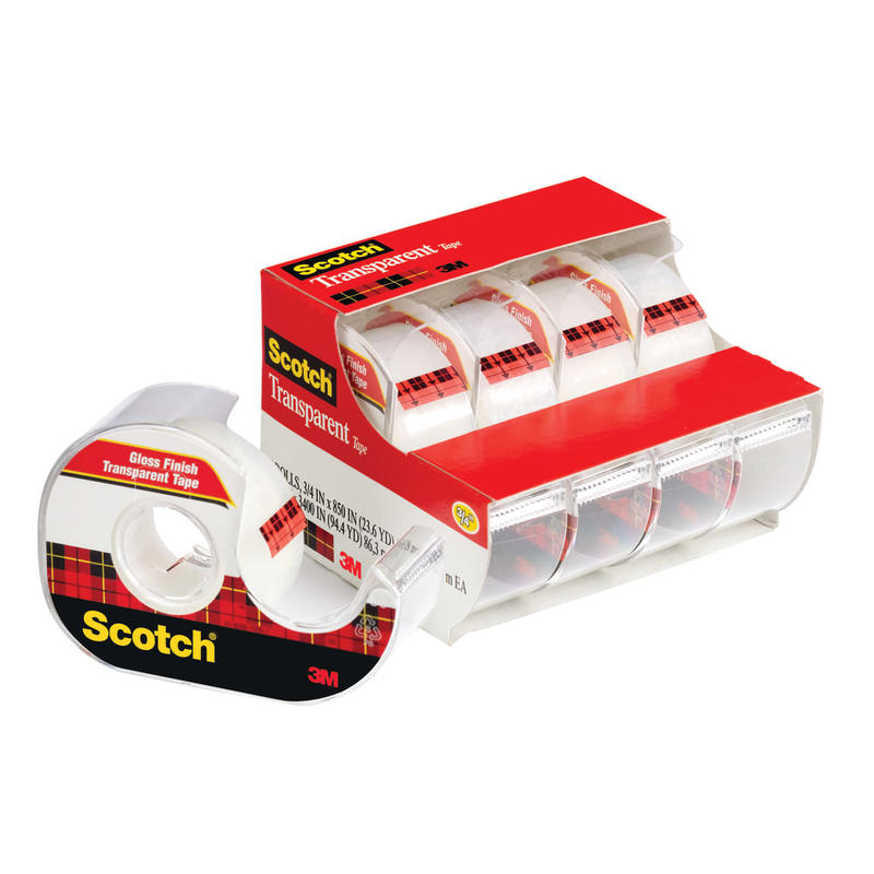 Scotch Transparent Tape, 4 Tape Rolls with Dispensers, 3/4 in x 850 in, Home Office Supplies and School Supplies for College and Classrooms MPN:4184