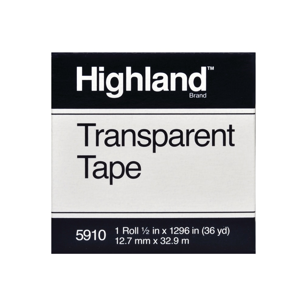 3M Highland 5910 Transparent Tape, 1/2in x 1, 296in MPN:5910-1/2X1296