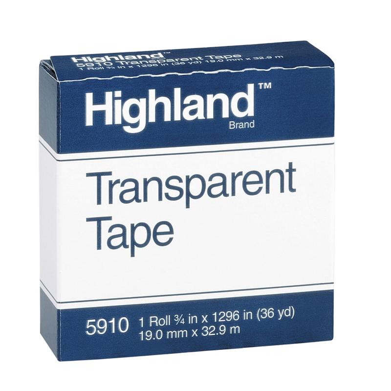 3M Highland 5910 Transparent Tape, 3/4in x 1, 296in MPN:5910-3/4X1296