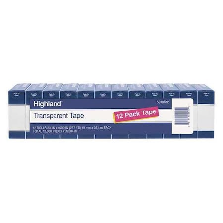 Transparent Tape, 0.75in W x 28yd L, PK12 MPN:5910K12