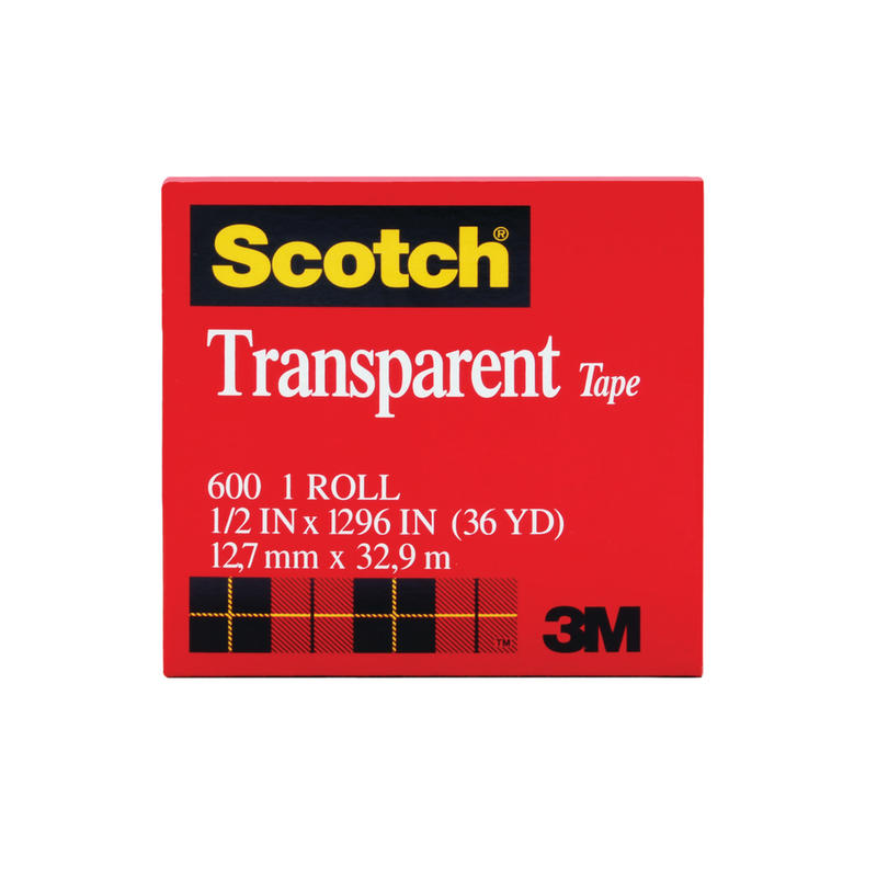 Scotch Transparent Tape, 1/2in x 1296in, Clear MPN:600-1/2X1296