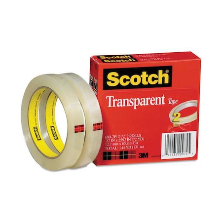 Office Tape, 216 ft, 1/2 in, 2.3 mil, PK2 MPN:600-2P12-72