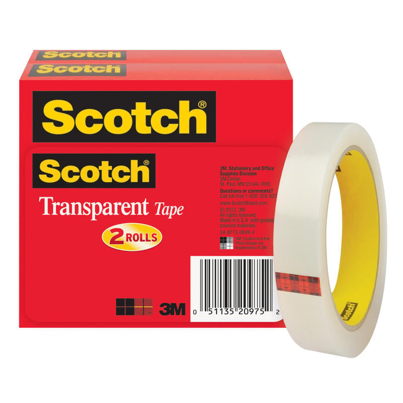 Scotch Transparent Tape, 2 Tape Rolls, 3/4 in x 2592 in, Home Office Supplies and School Supplies for College and Classrooms MPN:600-2P34-72
