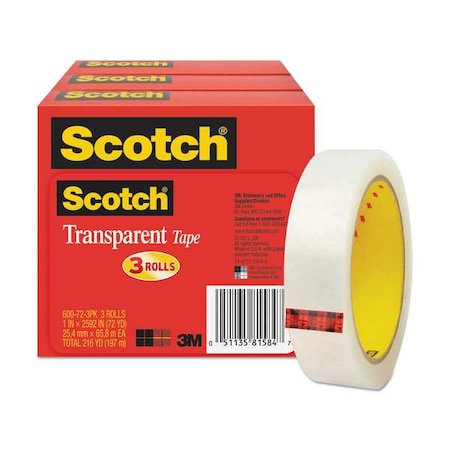 Office Tape, 216 ft, 1 in, 2.3 mil, PK3 MPN:600-72-3PK