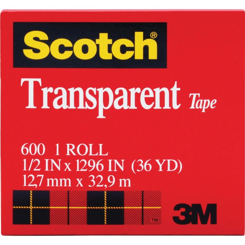 Scotch Transparent Tape, 1/2inW, 36 yd, 1in Core, Clear, 12 Pack - 600121296PK MPN:600121296PK