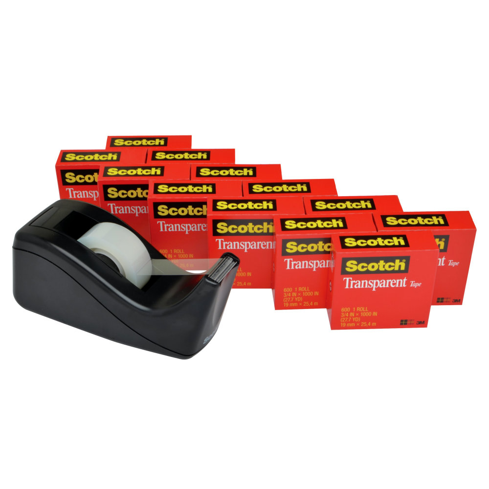 Scotch Transparent Tape with Dispenser, 3/4 in. x 1000 in., 12 Tape Rolls, 1 Tape Dispenser, Back to School Supplies and College Essentials MPN:600K-C60