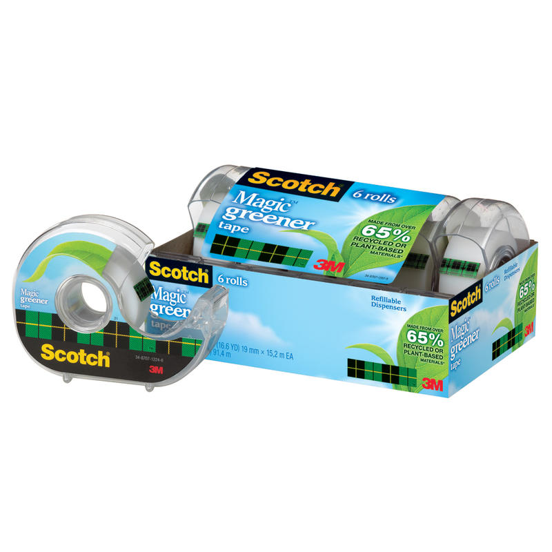 Scotch Magic Greener Tape, Invisible, 6 Tape Rolls with Dispensers, 3/4 in x 600 in, Home Office Supplies and School Supplies - 6123 MPN:6123