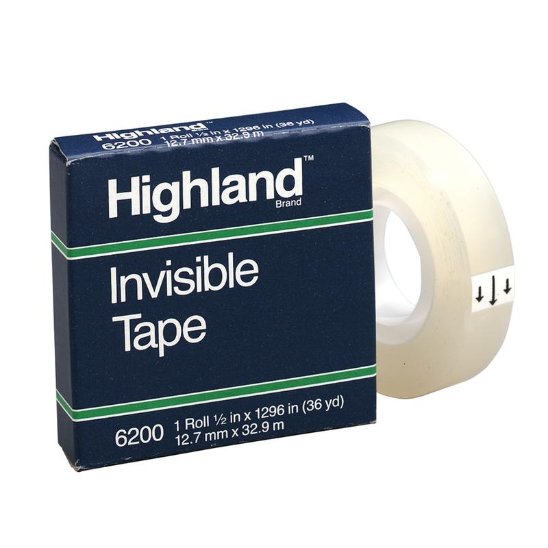 3M Highland 6200 Invisible Tape, 1/2in x 1, 296in, Clear MPN:6200-1/2X1296