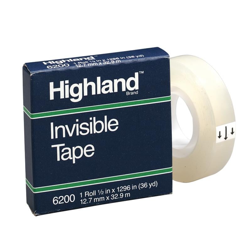 3M Highland 6200 Invisible Tape, 1/2in x 1, 296in, Clear, Pack Of 12 MPN:6200-1/2X1296PK12