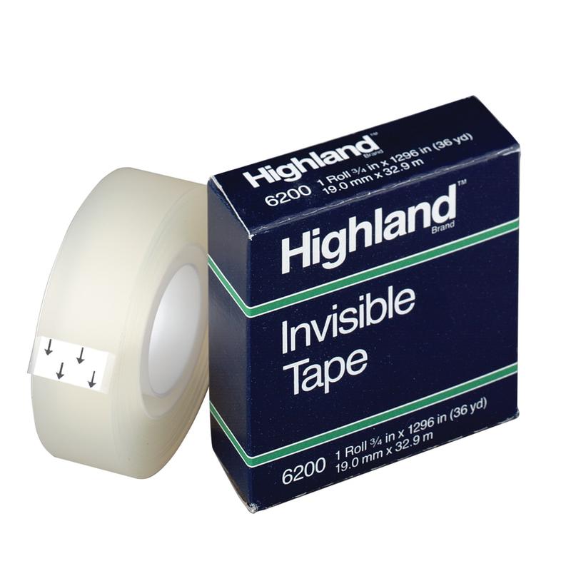 3M Highland 6200 Invisible Tape, 3/4in x 1,296, Clear, Pack Of 12 (Min Order Qty 4) MPN:6200-3/4X1296PK12