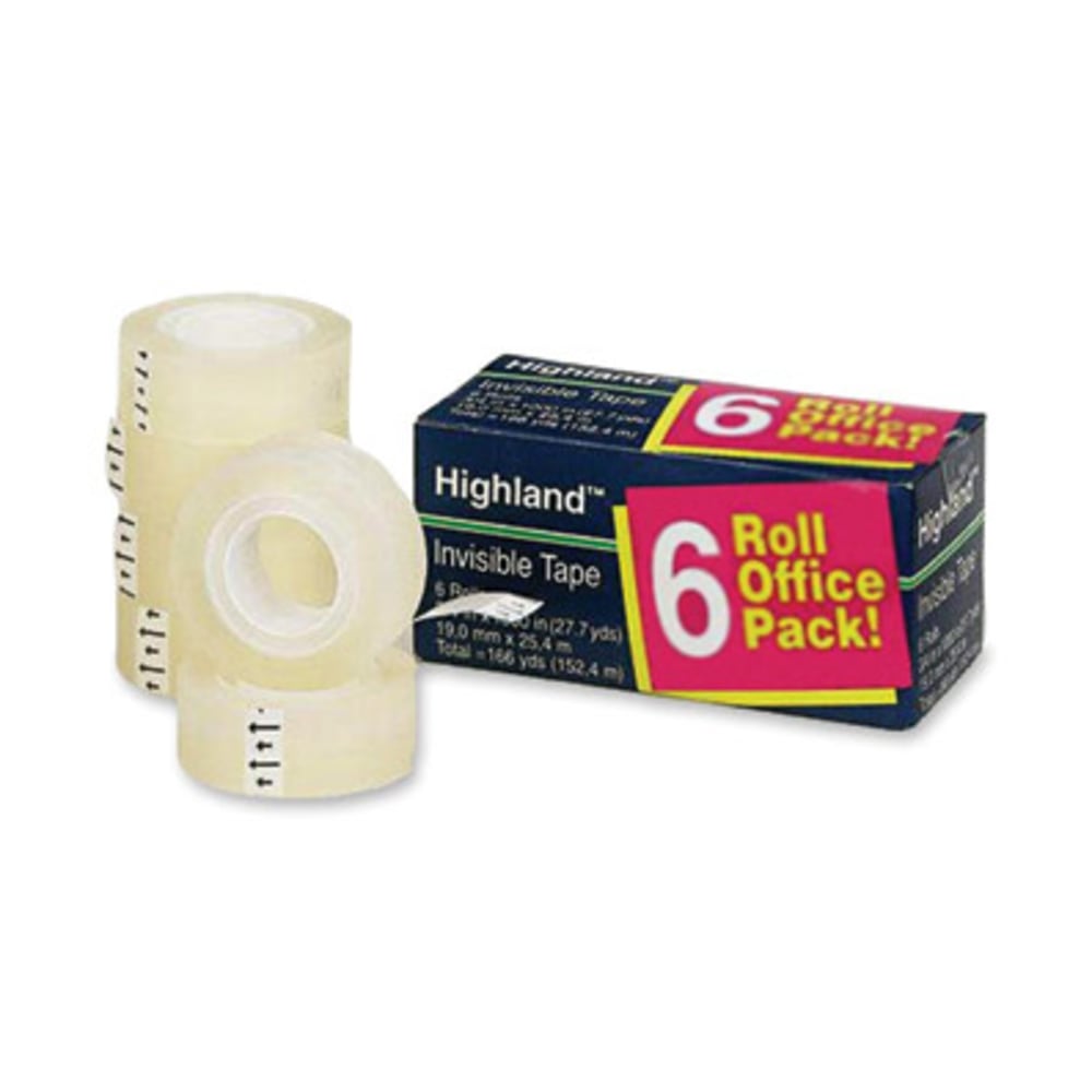 Highland 3/4inW Matte-finish Invisible Tape - 27.78 yd Length x 0.75in Width - 1in Core - For Mending, Holding, Splicing - 6 / Pack - Matte - Clear (Min Order Qty 6) MPN:6200341000