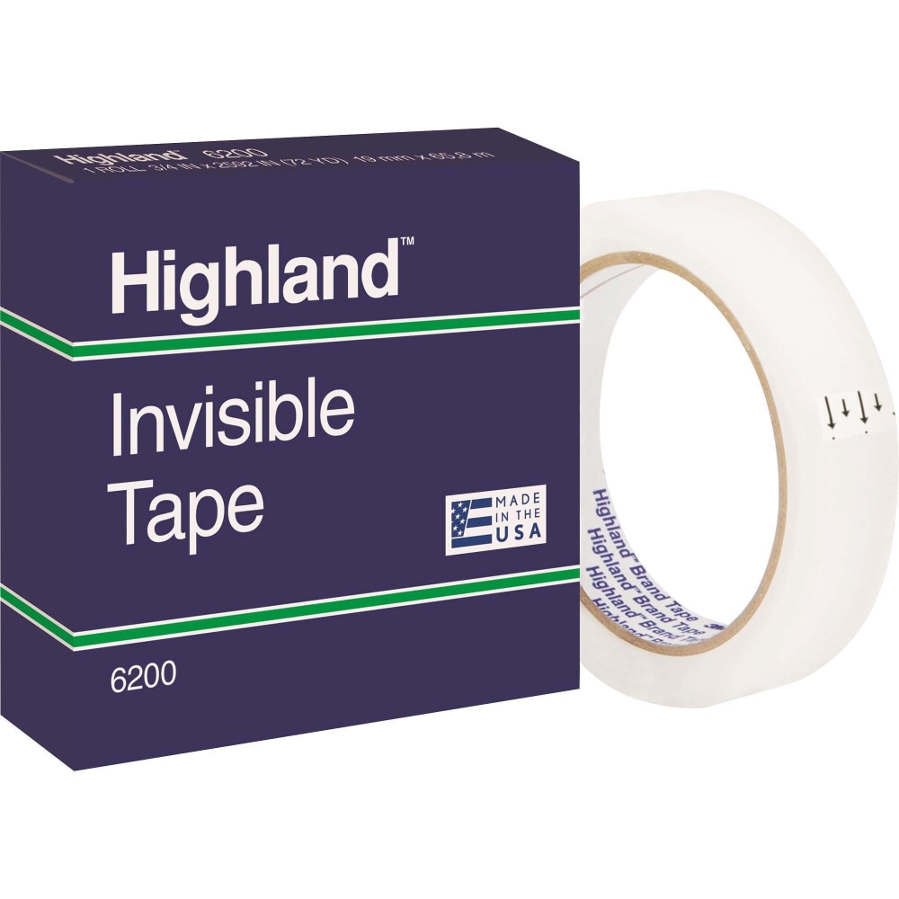 Highland 3/4inW Matte-finish Invisible Tape - 72 yd Length x 0.75in Width - 3in Core - Matte - Clear - For Mending, Holding, Splicing - 1 Roll MPN:6200342592
