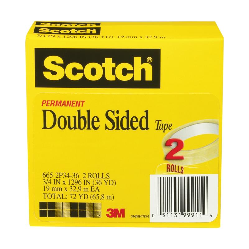 Scotch Double Sided Tape, Permanent, 2 Tape Rolls, 3/4 in x 1296 in, Home Office Supplies and School Supplies for College and Classrooms MPN:665-2P34-36