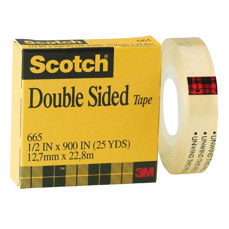 Scotch 665 Permanent Double-Sided Tape, 1/2in x 900in, Clear MPN:665
