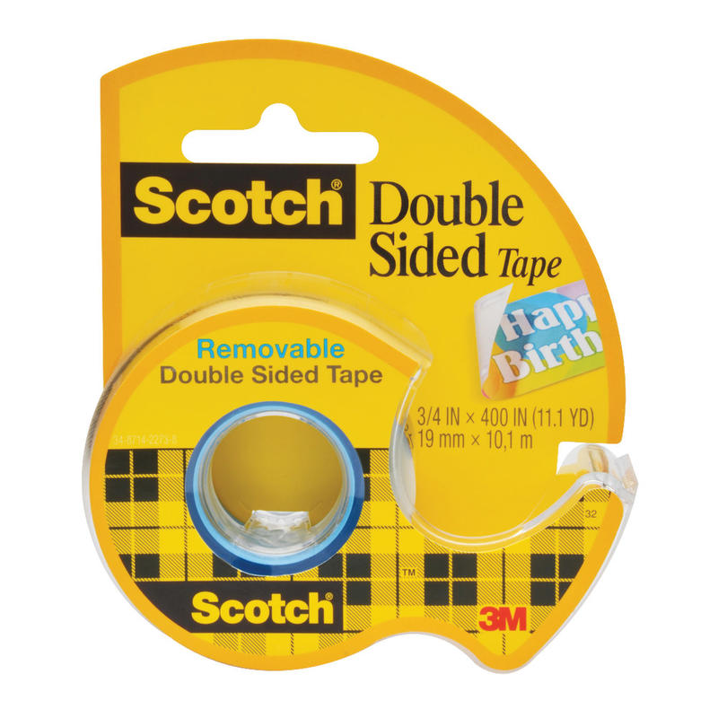 Scotch Double Sided Tape with Dispenser, Removable, 3/4 in x 400 in, 1 Tape Roll, Clear, Home Office and School Supplies (Min Order Qty 11) MPN:667