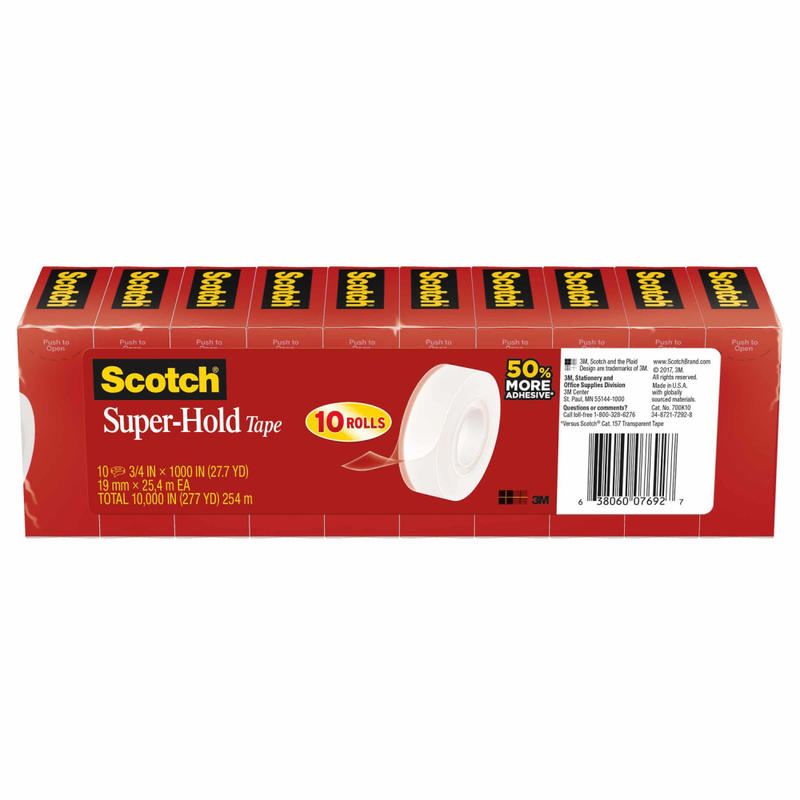 Scotch Super-Hold Tape, 3/4in x 1, 000in, Clear, Pack Of 10 Rolls MPN:700K10