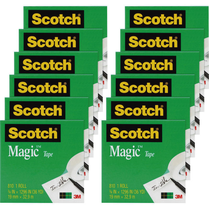 Scotch Magic Tape, 0.75in x 36ft, Clear, Pack Of 12 Rolls MPN:810341296PK