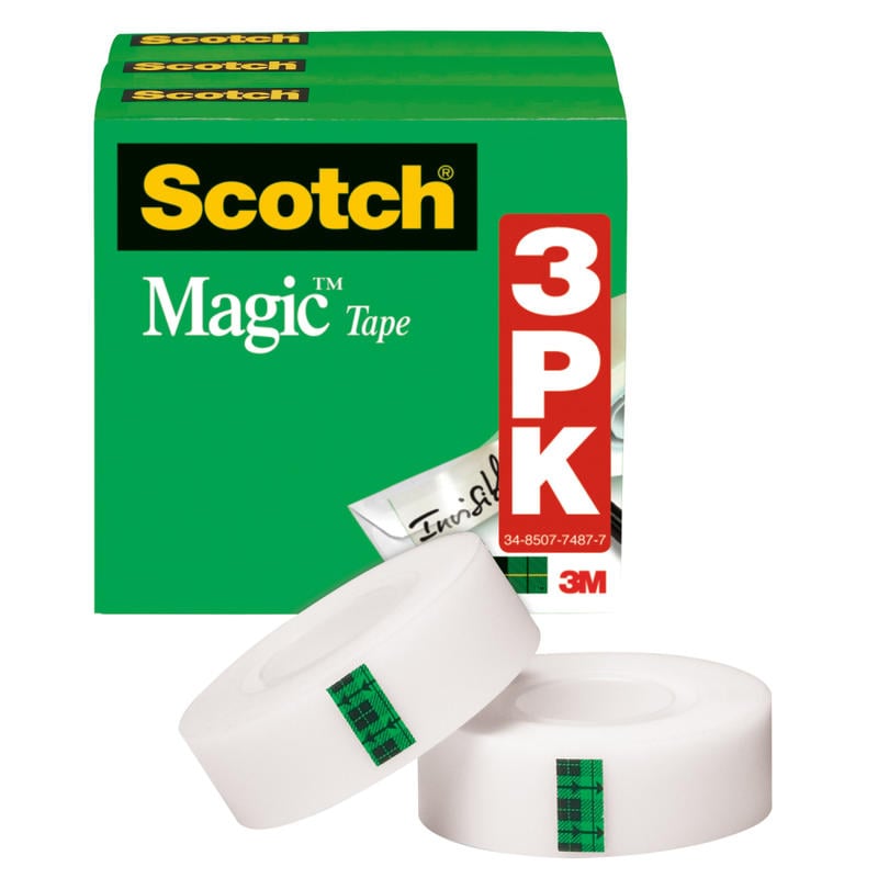 Scotch Magic Tape, Invisible, 1/2 in x 1296 in, 3 Tape Rolls, Clear, Home Office and School Supplies (Min Order Qty 8) MPN:810H3