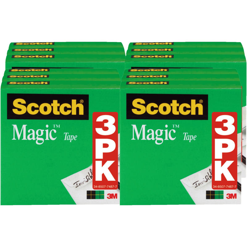 Scotch 1/2inW Magic Tape - 36 yd Length x 0.50in Width - 1in Core - Matte - Clear - For Mending, Splicing - 3/Pack - 4 / Bundle MPN:810H3BD