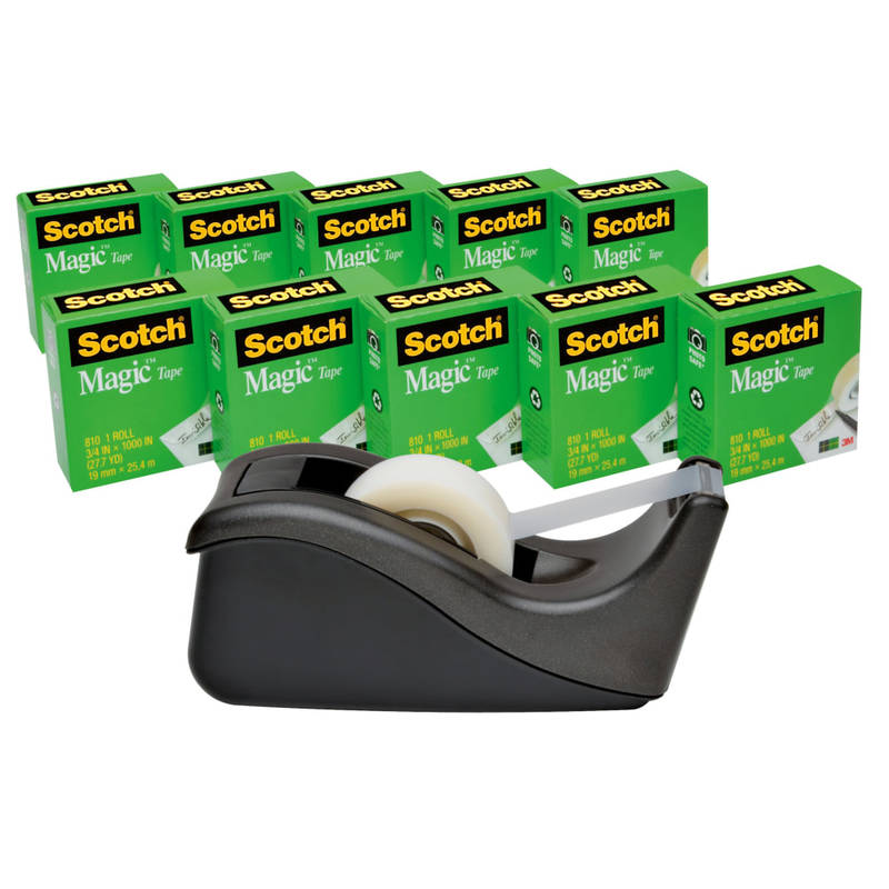 Scotch Magic Tape with Dispenser, Invisible, 3/4 in. x 1000 in., 10 Tape Rolls, Back to School Supplies and College Essentials for Students MPN:810K10-C60-ST