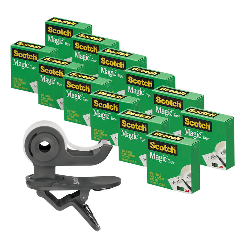 Scotch Magic Invisible Tape With Clip-And-Twist Dispenser, 0.75in x 1, 000in, Clear, Pack Of 12 Rolls MPN:810K12-C19