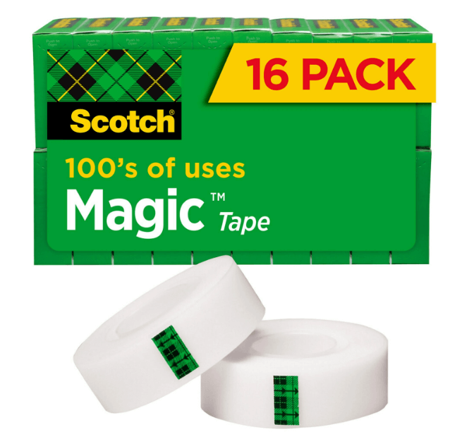Scotch Magic Tape, Invisible, 3/4 in. x 1000 in., 16 Tape Rolls, Clear, School Supplies and College Essentials for Students and Teachers MPN:810K16