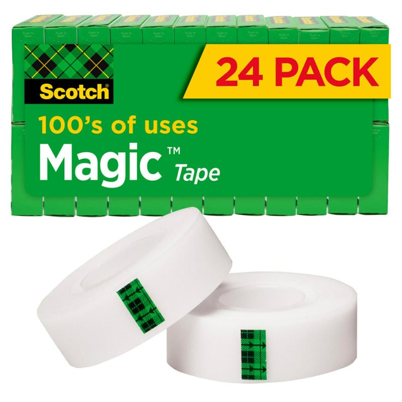 Scotch Magic Tape, Invisible, 3/4 in. x 1000 in., 24 Tape Rolls, Clear, Back to School Supplies and College Essentials for Students and Teachers MPN:810K24