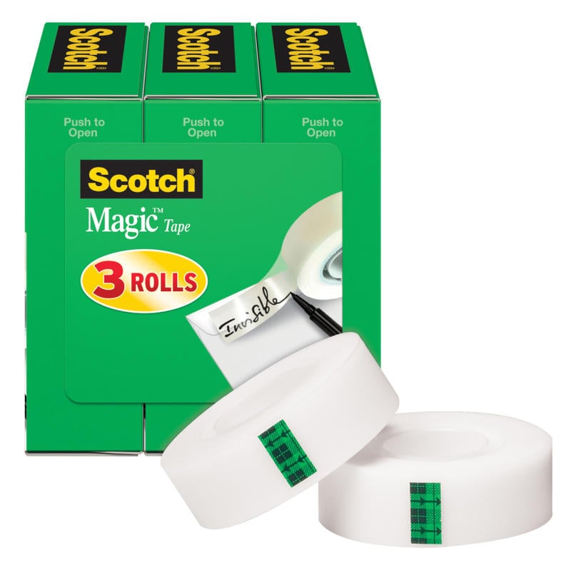 Scotch Magic Tape, Invisible, 3 Tape Rolls, 3/4 in x 1000 in, Home Office Supplies and School Supplies for College and Classrooms MPN:810K3