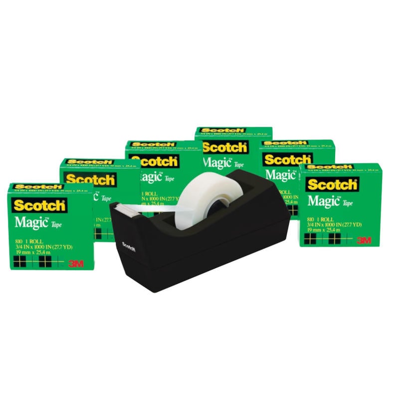 Scotch Magic Tape with Dispenser, Invisible, 3/4 in. x 1000 in., 6 Tape Rolls, Clear, Back to School Supplies and College Essentials for Students MPN:810K6C38