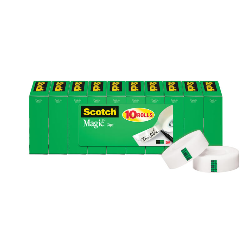 Scotch Magic Tape, Invisible, 3/4 in. x 1000 in., 10 Tape Rolls, Clear, School Supplies and College Essentials for Students and Teachers MPN:810P10K