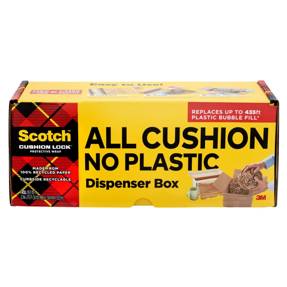 Scotch Cushion Lock Protective Wrap, 12 in x 175 ft, 1 Roll, 100% Recycled Paper, Honeycomb Packing Paper, Alternative for Bubble Cushion Wrap, Brown MPN:PCW-12175-DB