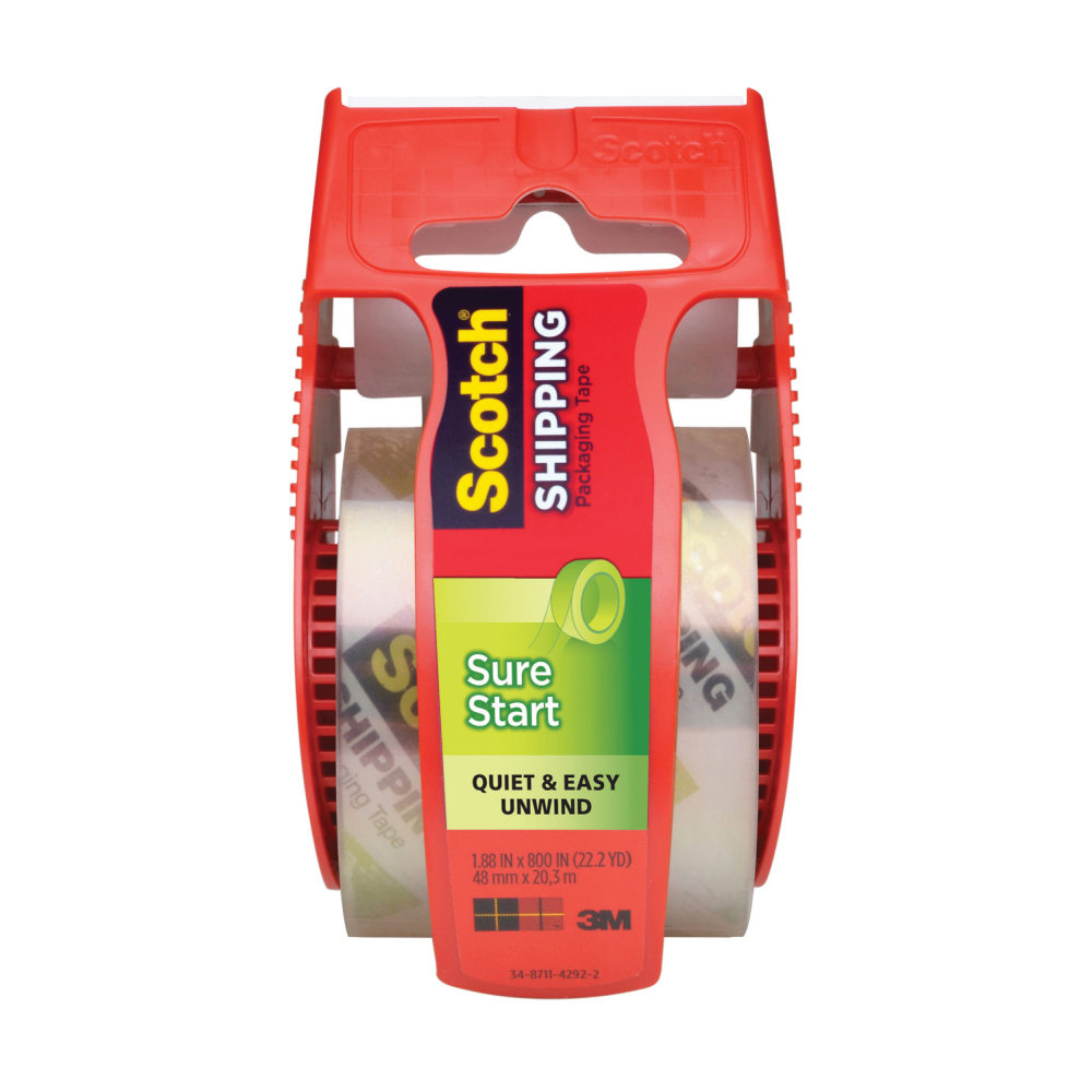 Scotch Sure Start Shipping Tape With Dispenser, 1-7/8in x 22.2 Yd., Clear (Min Order Qty 19) MPN:145