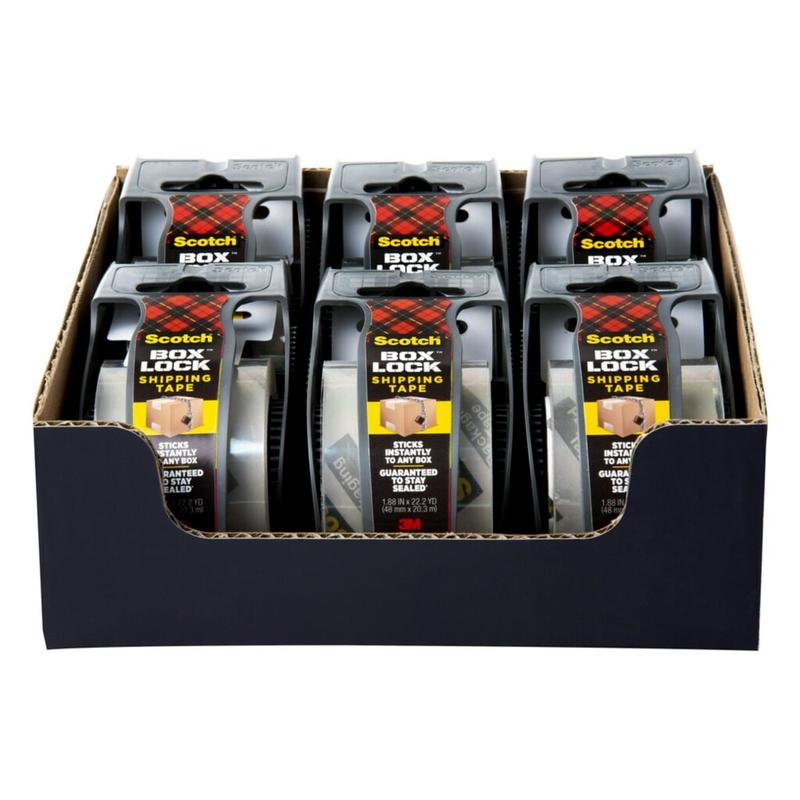 Scotch Box Lock Packing Tape, 1.88in x 22.2 yd, Pack Of 6 Rolls With Dispensers MPN:195-6
