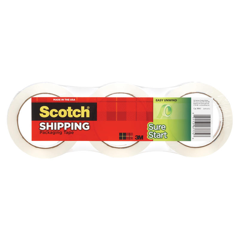 Scotch Sure Start Shipping Tape, 1-7/8in x 43.7 Yd., Clear, Pack Of 3 Rolls MPN:3450-40-3
