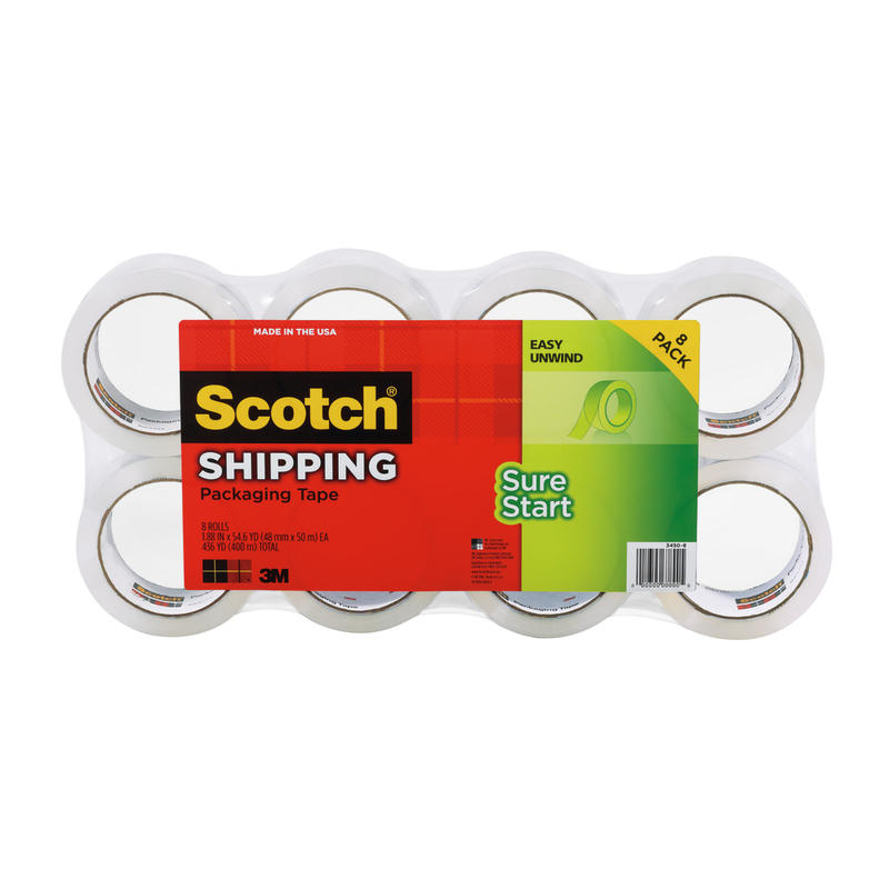 Scotch Sure Start Shipping Tape, 8 Tape Rolls, 1 7/8 in x 54.6 yd, 3in Core, Designed - 34508 MPN:3450-8