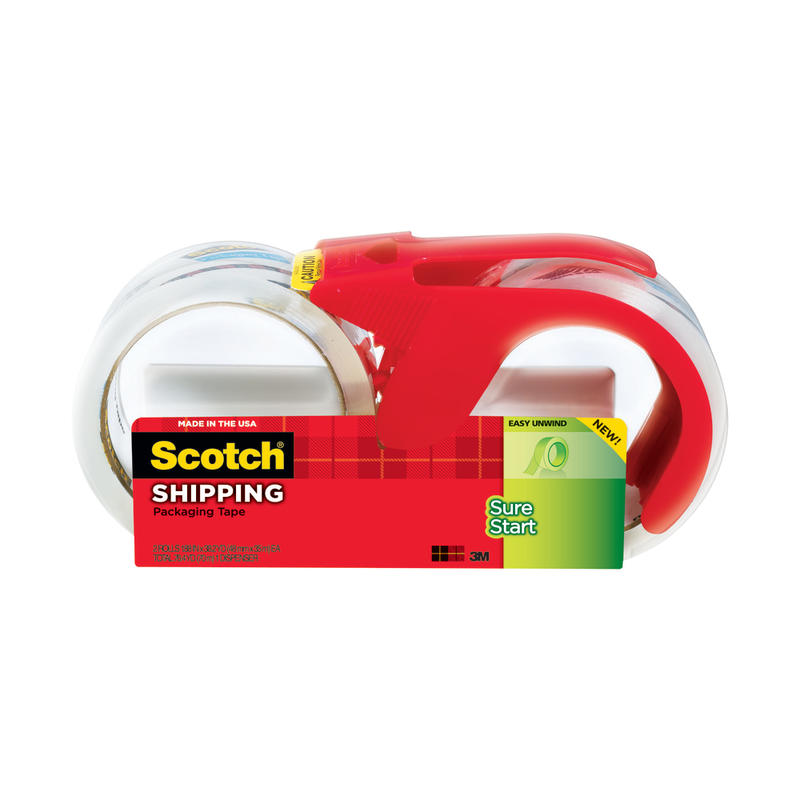 Scotch Sure Start Shipping Tape With Dispenser  1-7/8in x 38.2 Yd.  Clear  Pack Of 2 Tapes MPN:3450S-2-1RD