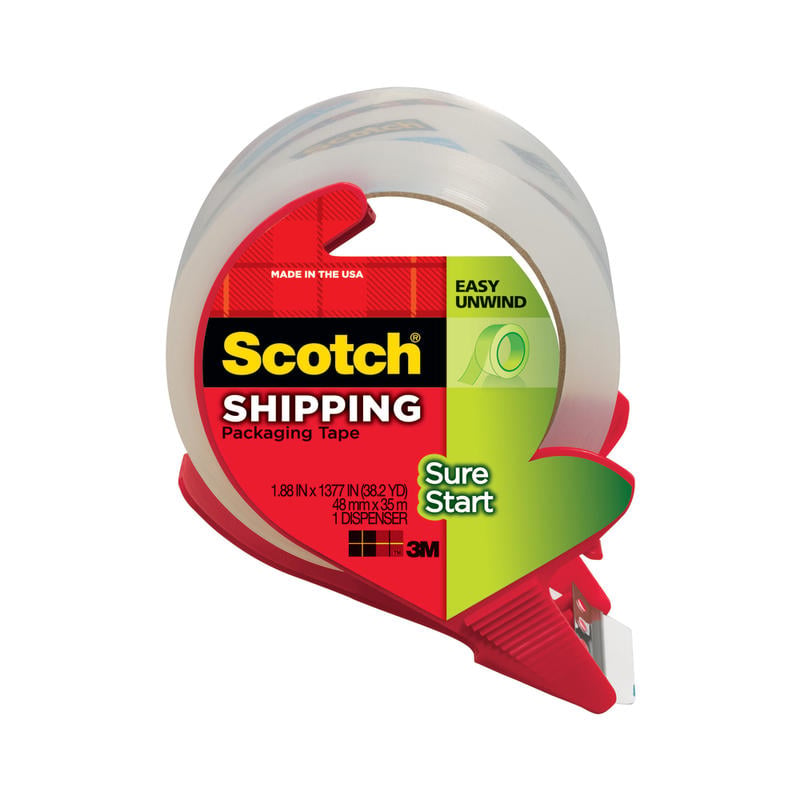 Scotch Sure Start Shipping Tape With Dispenser, 1-7/8in x 38.2 Yd., Clear MPN:3450S-RD
