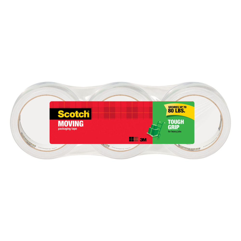 Scotch Tough Grip Moving Packing Tape, 1.88in x 43.7 Yd., Clear, Pack Of 3 MPN:3500-40-3