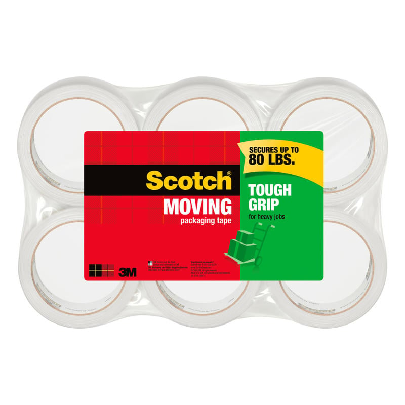 Scotch Tough Grip Moving Packing Tape, 1-7/8in x 43.7 Yd., Clear, Pack Of 6 Rolls MPN:3500-40-6