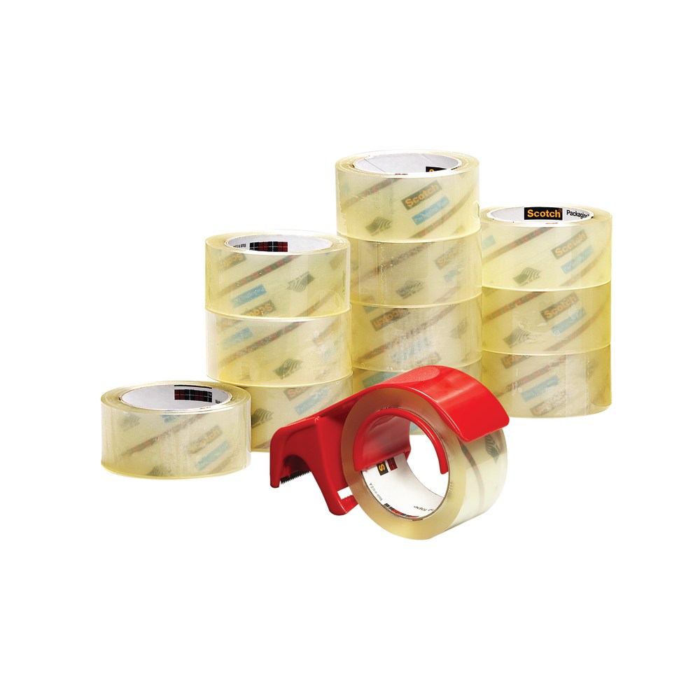 Scotch Commercial Grade Packing Tape With Dispenser, 1-7/8in x 54.6 Yd., Clear, Case Of 12 Rolls MPN:3750-12-DP3