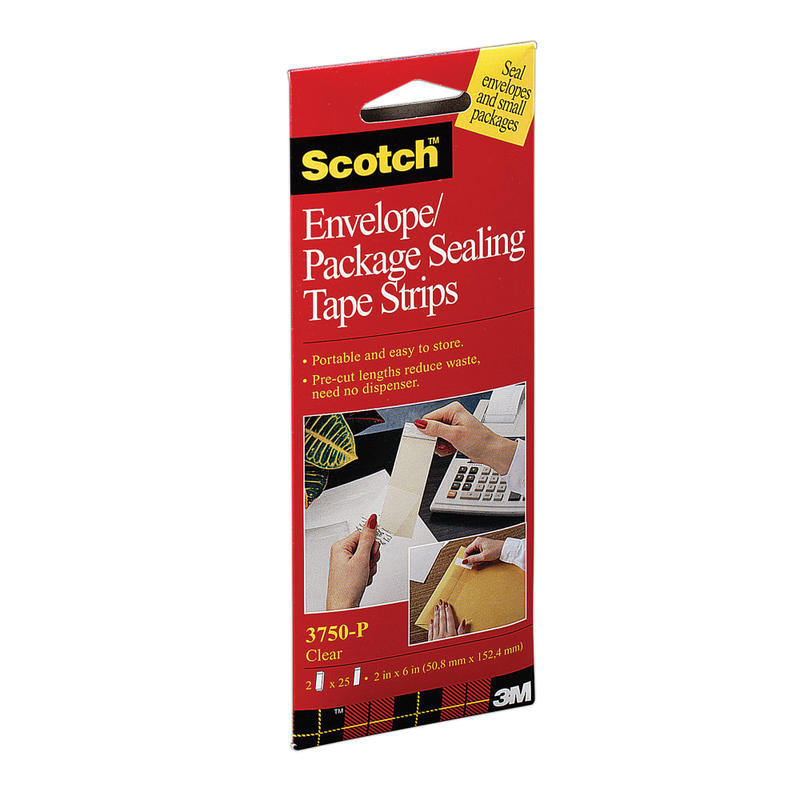 Scotch Envelope/Package Sealing Tape Strips, 1-7/8in x 6in, Pack Of 50 Tape Strips MPN:3750P