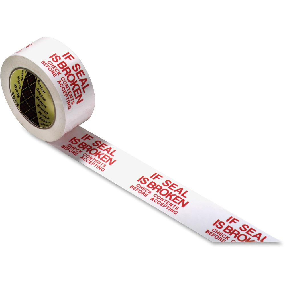 Scotch Preprinted Message Seal Broken Tape - 109.36 yd x 1.88in- 1.9in Thickness - 4.48in Dia - 3in Core - Polypropylene Film Backing - 36/Carton - White MPN:3771CT