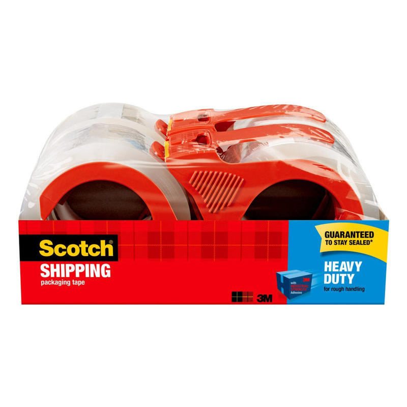 Scotch Heavy Duty Shipping Packing Tape, 4 Tape Rolls with Dispensers, 1 7/8 in x 54.6 yd, 3in Core, Designed - 38504RD MPN:3850-4RD