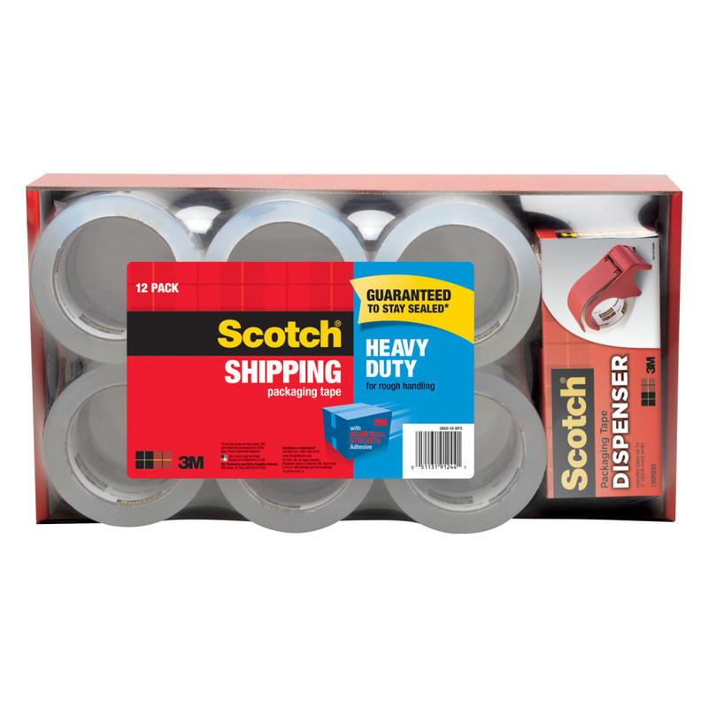 Scotch Heavy Duty Shipping Packing Tape, 12 Tape Rolls with 1 Dispenser, 1 7/8x 54.6 yd, 1in Core, Designed - 385012BD MPN:385012BD